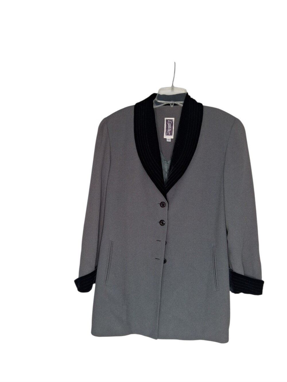 vintage Zelda Women's Gray Blazer with Black Velvet Shawl Collar Size 12 - Picture 8 of 10